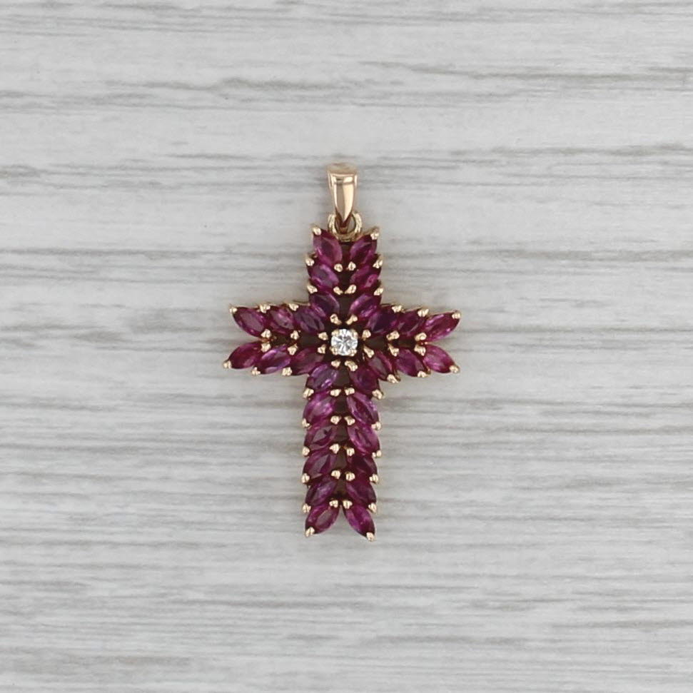 2.03ctw Ruby Diamond Cross Pendant 14k Yellow Gold