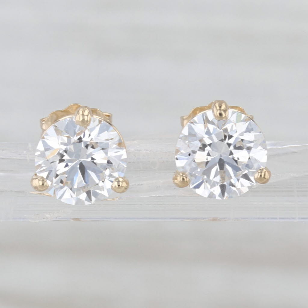 New 2ctw Lab Grown Diamond Stud Earrings 14k Gold Studs IGI Round VVS1-VS2 D-E
