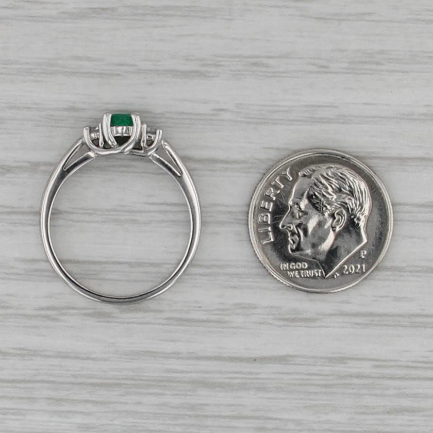 0.40ctw Emerald Diamond Ring 14k White Gold Size 6.75 3-Stone Engagement