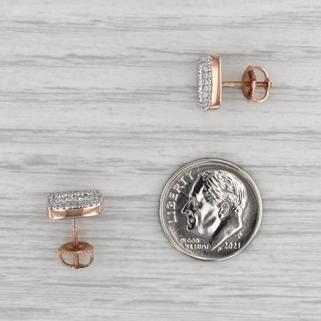 0.38ctw Pave Diamond Square Stud Earrings 10k Rose Gold Screw Backs Studs