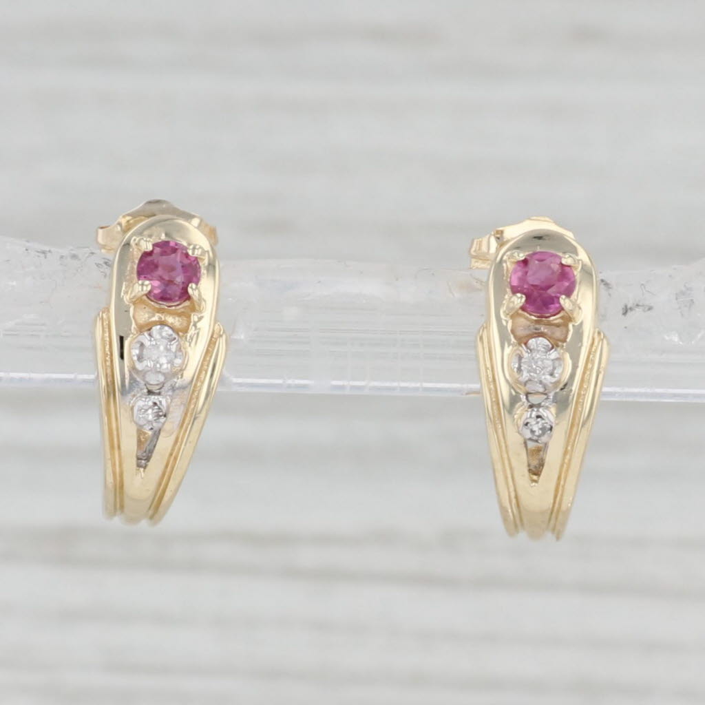 Light Gray 0.16ctw Ruby Diamond J-Hook Earrings 14k Yellow Gold Pierced Drops