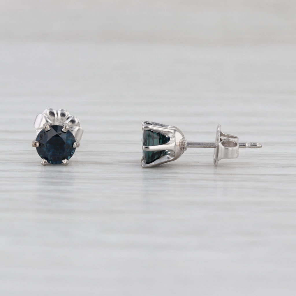 1.38ctw Blue Sapphire Stud Earrings 14k White Gold Round Solitaire Studs