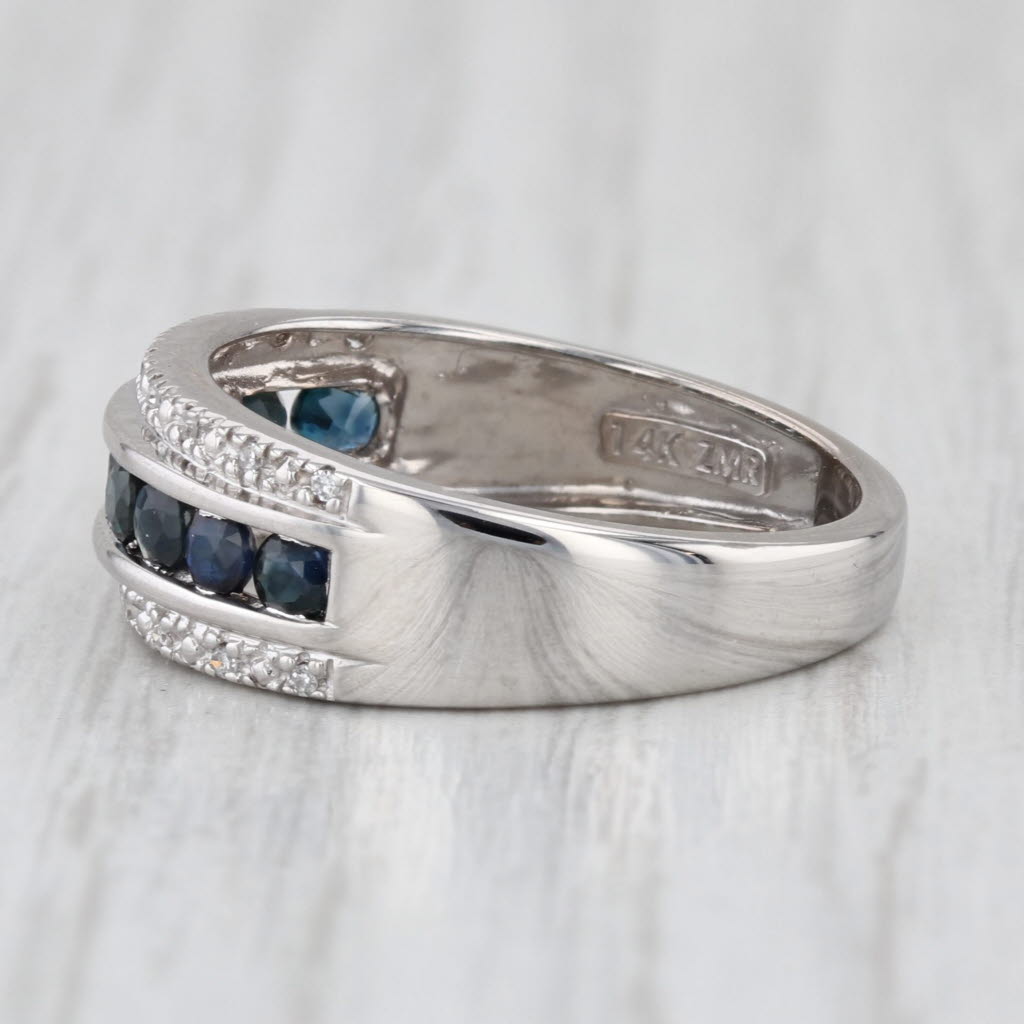 0.86ctw Blue Sapphire Diamond Ring 14k White Gold Size 7.25 Wedding Anniversary