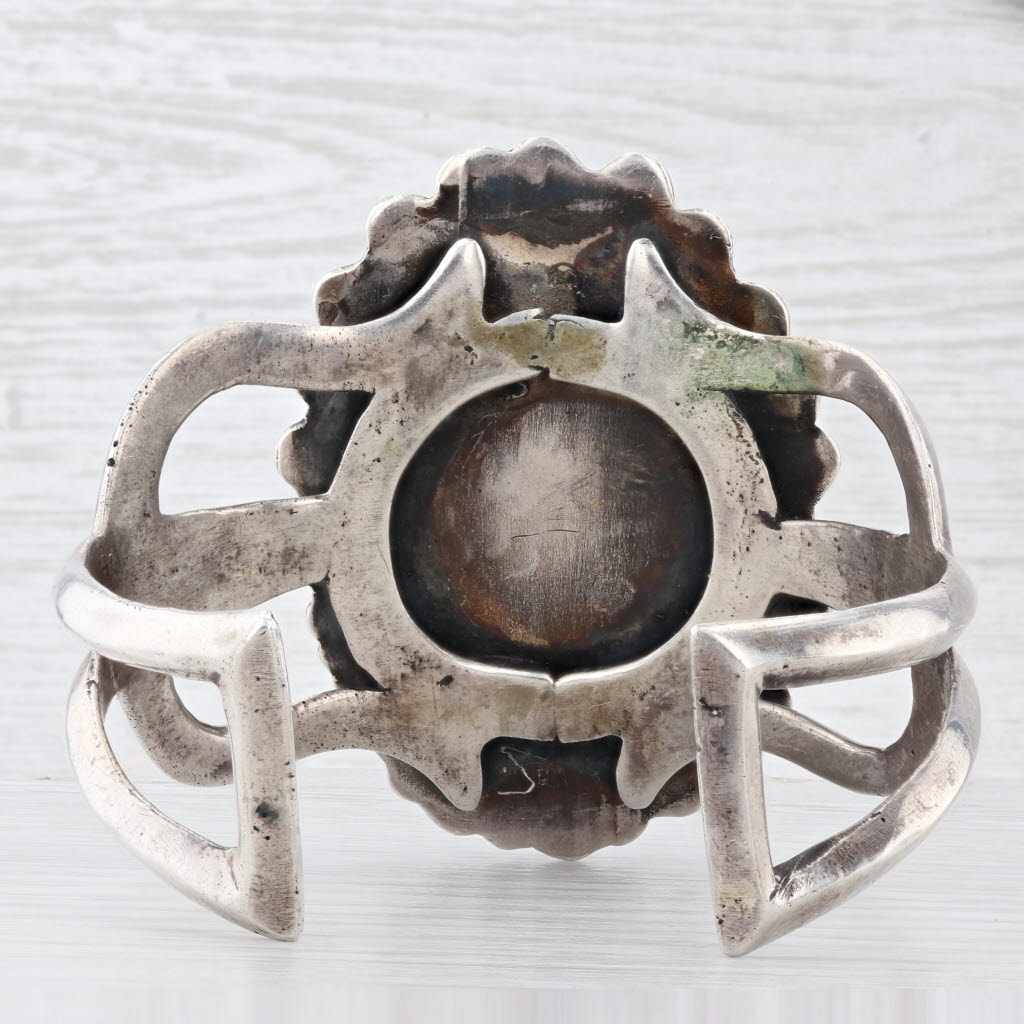 Light Gray Vintage Sandcast Mixed Stone Native American Bracelet Sterling Silver Statement