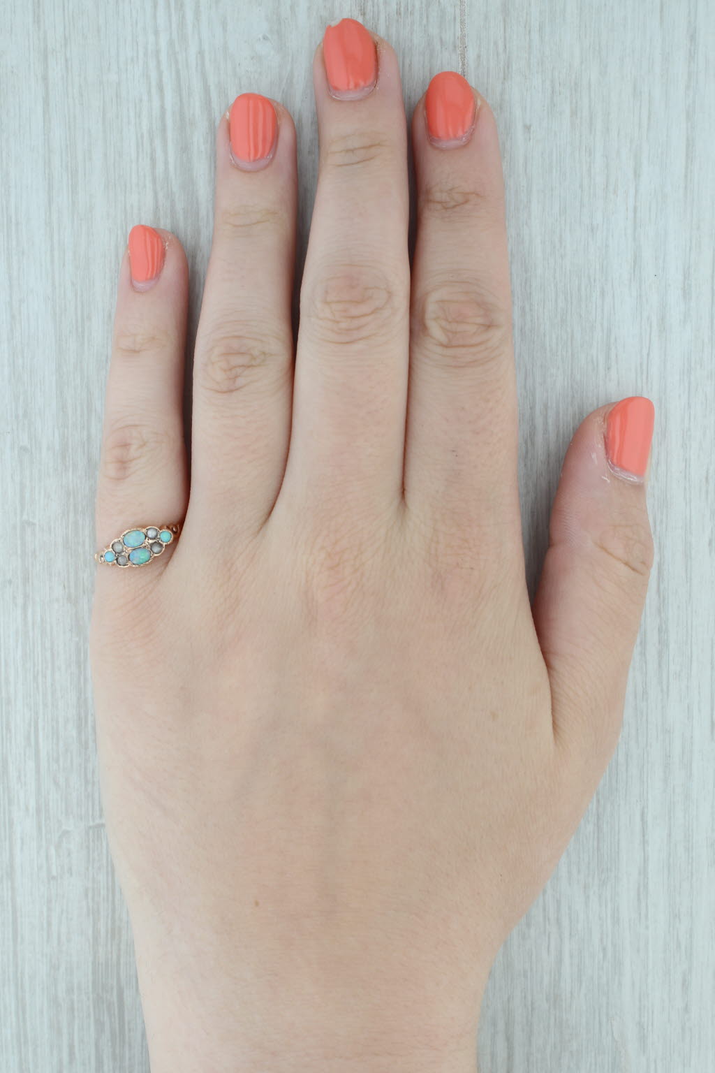 Gray Victorian Pearl Opal Ring 10k Yellow Gold Size 7.25 Antique Jewelry