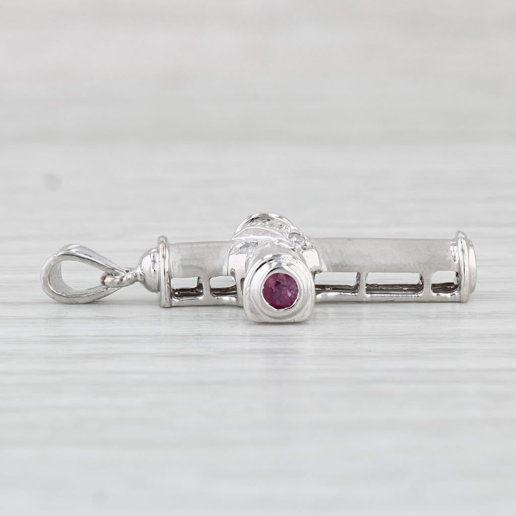 Light Gray 0.29ctw Diamond Ruby Cross Pendant 14k White Gold