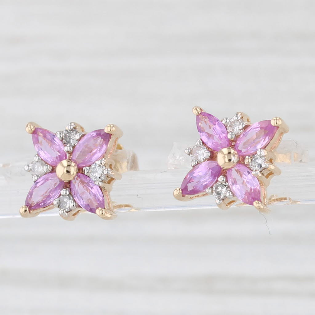 Light Gray 1.88ctw Pink Sapphire Diamond Flower Stud Earrings 14k Yellow Gold
