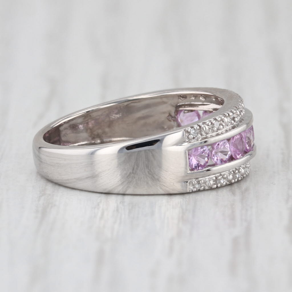 0.62ctw Pink Sapphire Diamond Ring 14k White Gold Size 7 Stackable Anniversary
