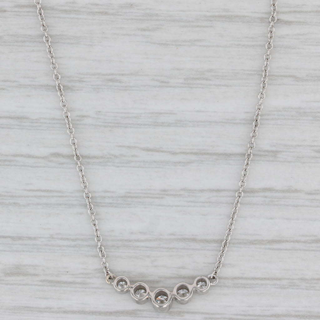 Gray 0.22ctw Diamond 5-Stone Necklace 14k White Gold 16.25" Cable Chain