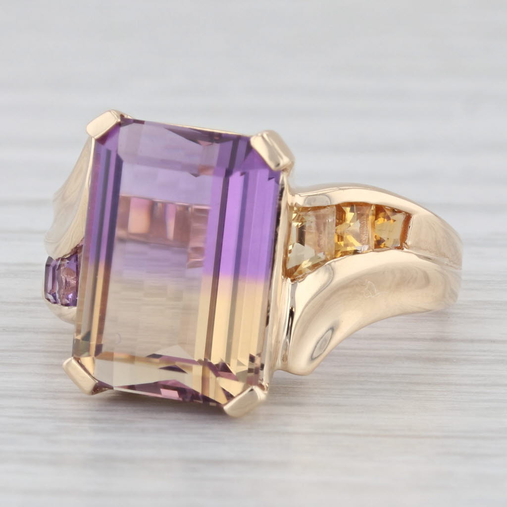 Light Gray 6.56 ctw Ametrine Emerald Cut Bypass 14K Yellow Gold Ring Size 9.25