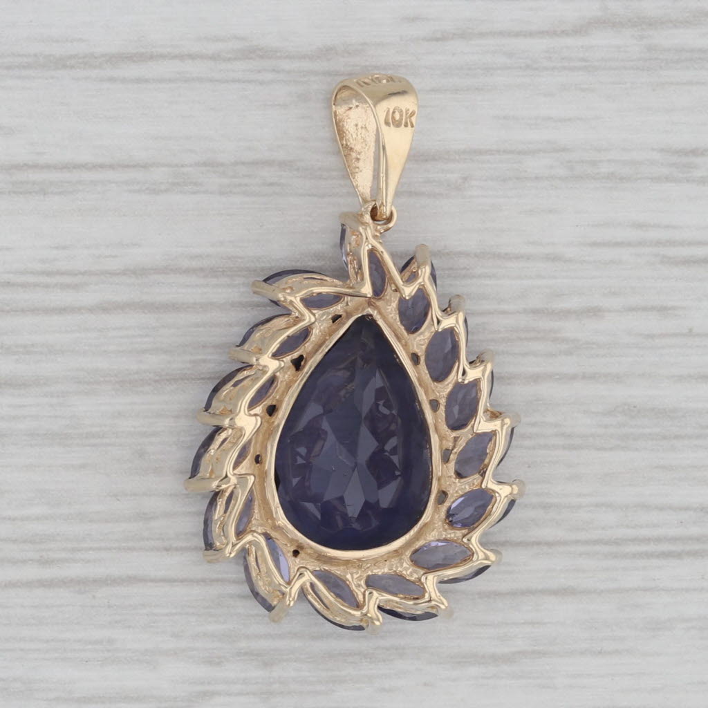 Gray 5.35ctw Iolite Teardrop Pendant 10k Yellow Gold Purple Pear Cut