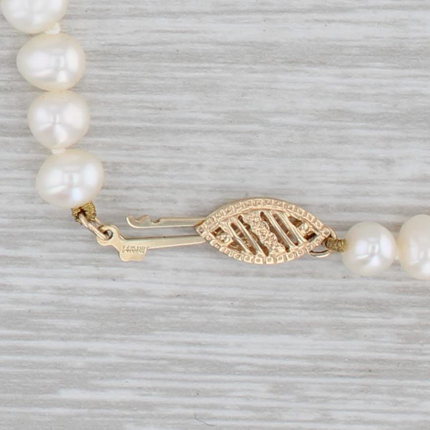 Gray Vintage Cultured Pearl Single Strand Necklace 14k Yellow Gold 17.5"