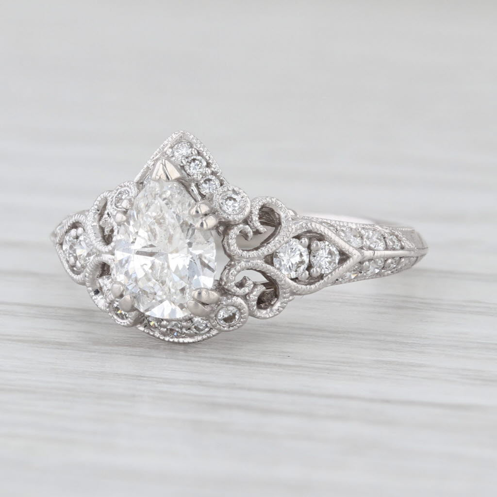 Gabriel & Co Pear Diamond Halo Engagement Ring 14k White Gold Size 5