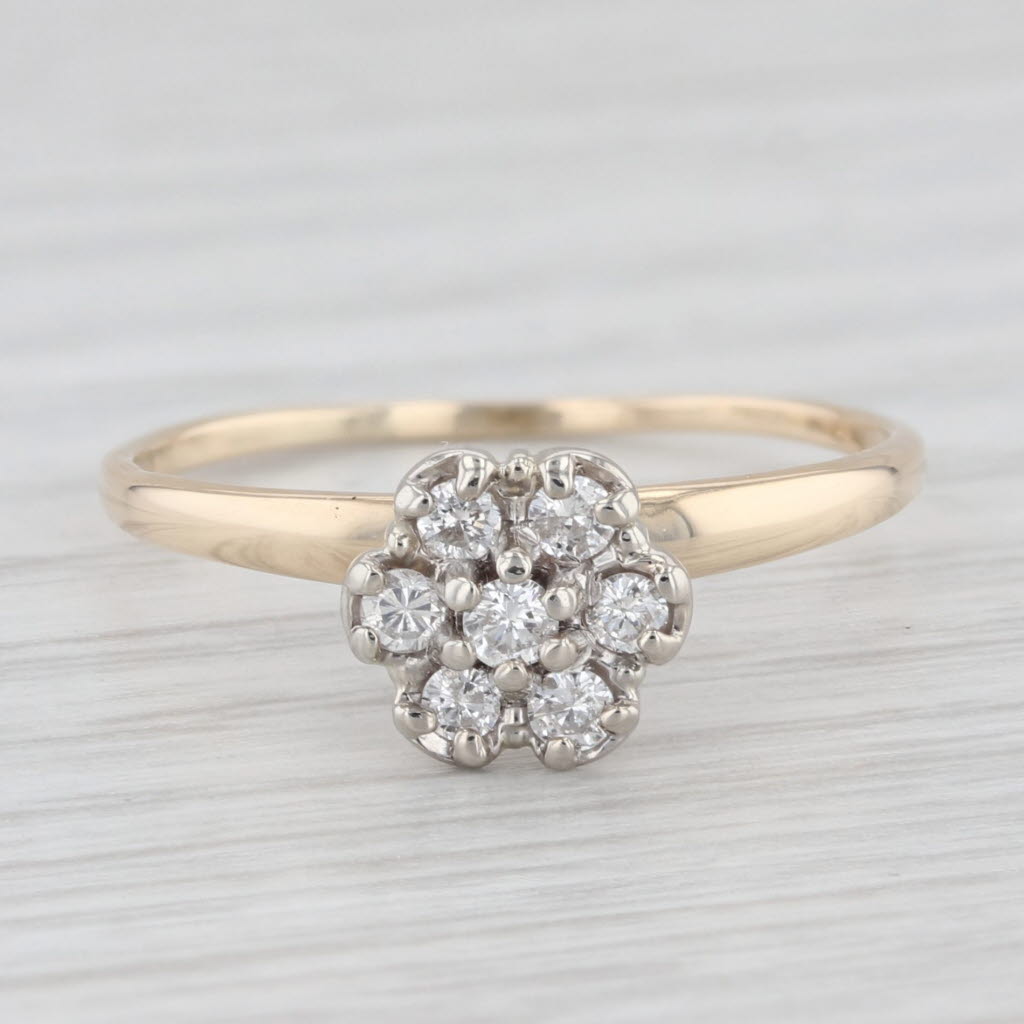 Light Gray 0.15ctw Diamond Cluster Vintage Engagement Ring 10k Gold Size 8