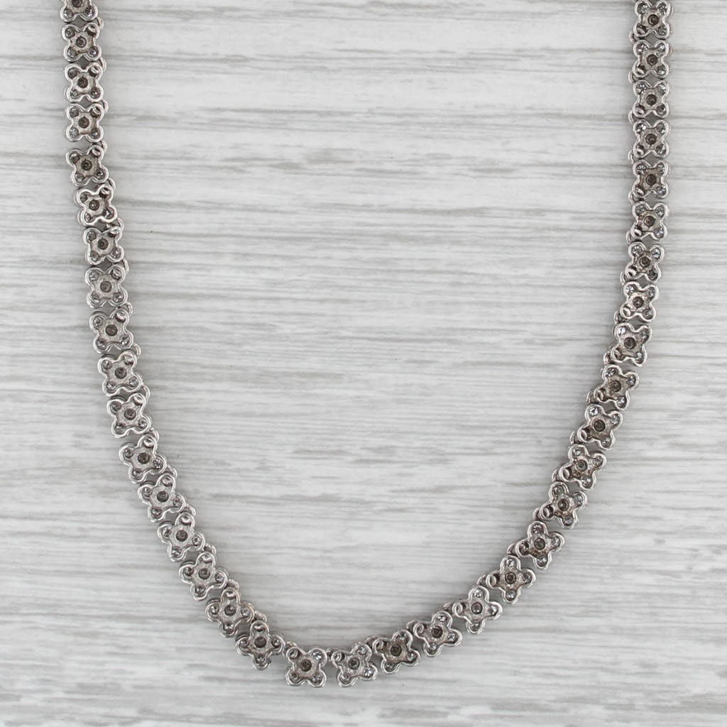 5.20ctw Diamond Flower Tennis Necklace 18k White Gold 16" 5mm