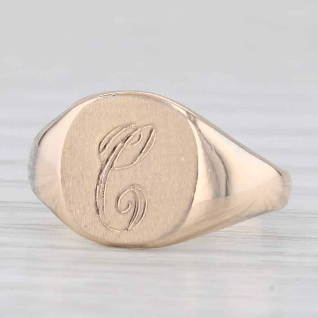 Light Gray Vintage 10K Yellow Gold Filled "C" Initial Signet Ring Size 3.5
