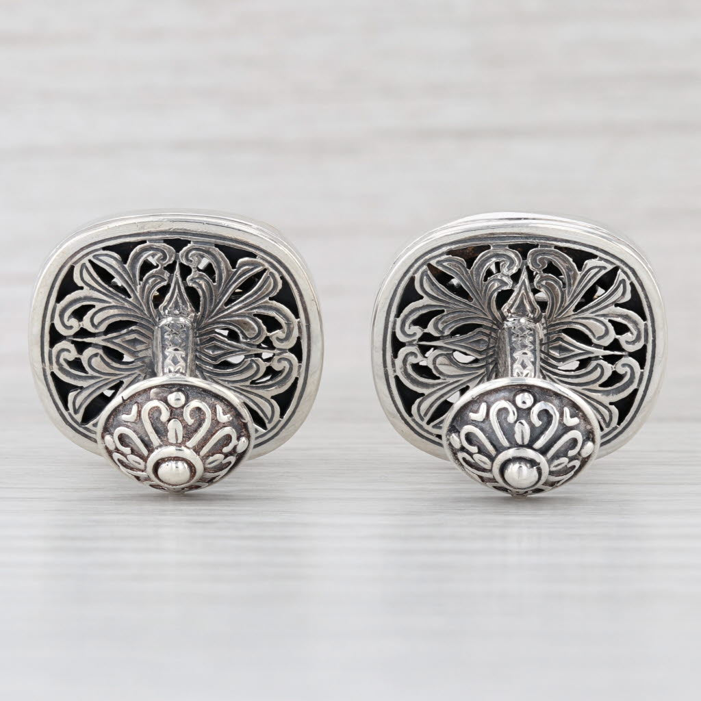 Ornate Openwork Cross Cufflinks Sterling Silver 18k Yellow Gold Konstantino