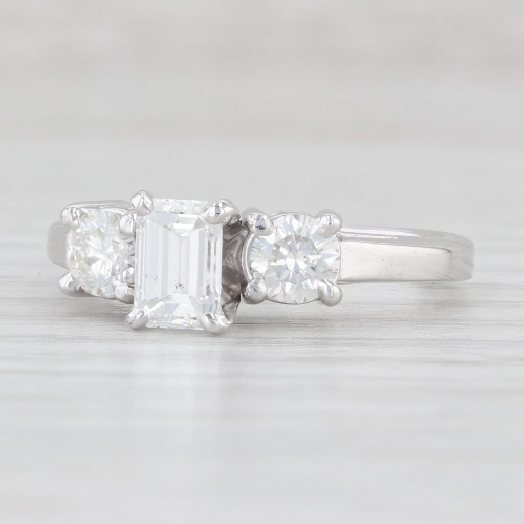 Light Gray 1.14ctw Emerald Cut Diamond Engagement Ring 14k White Gold 3-Stone Size 6.5