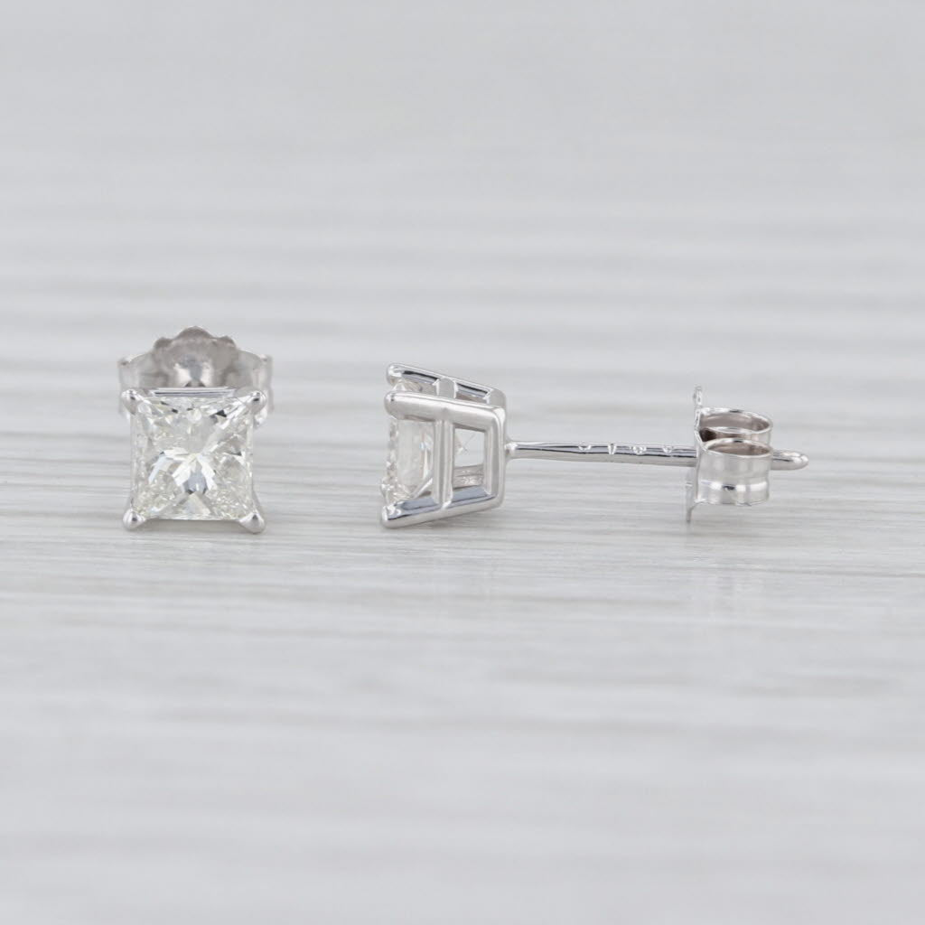 0.55ctw Diamond Princess Stud Earrings 14k White Gold Solitaire Studs