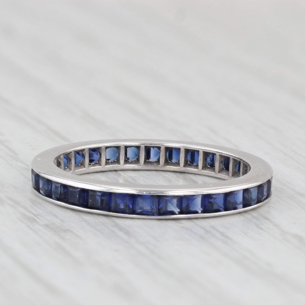 Light Gray Lab Created Blue Sapphire Eternity Band 14k White Gold Stackable Wedding Ring