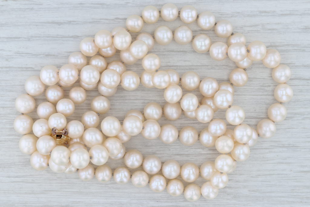 Light Gray Cultured Pearl Double Strand Necklace 14k Gold Clasp 17"