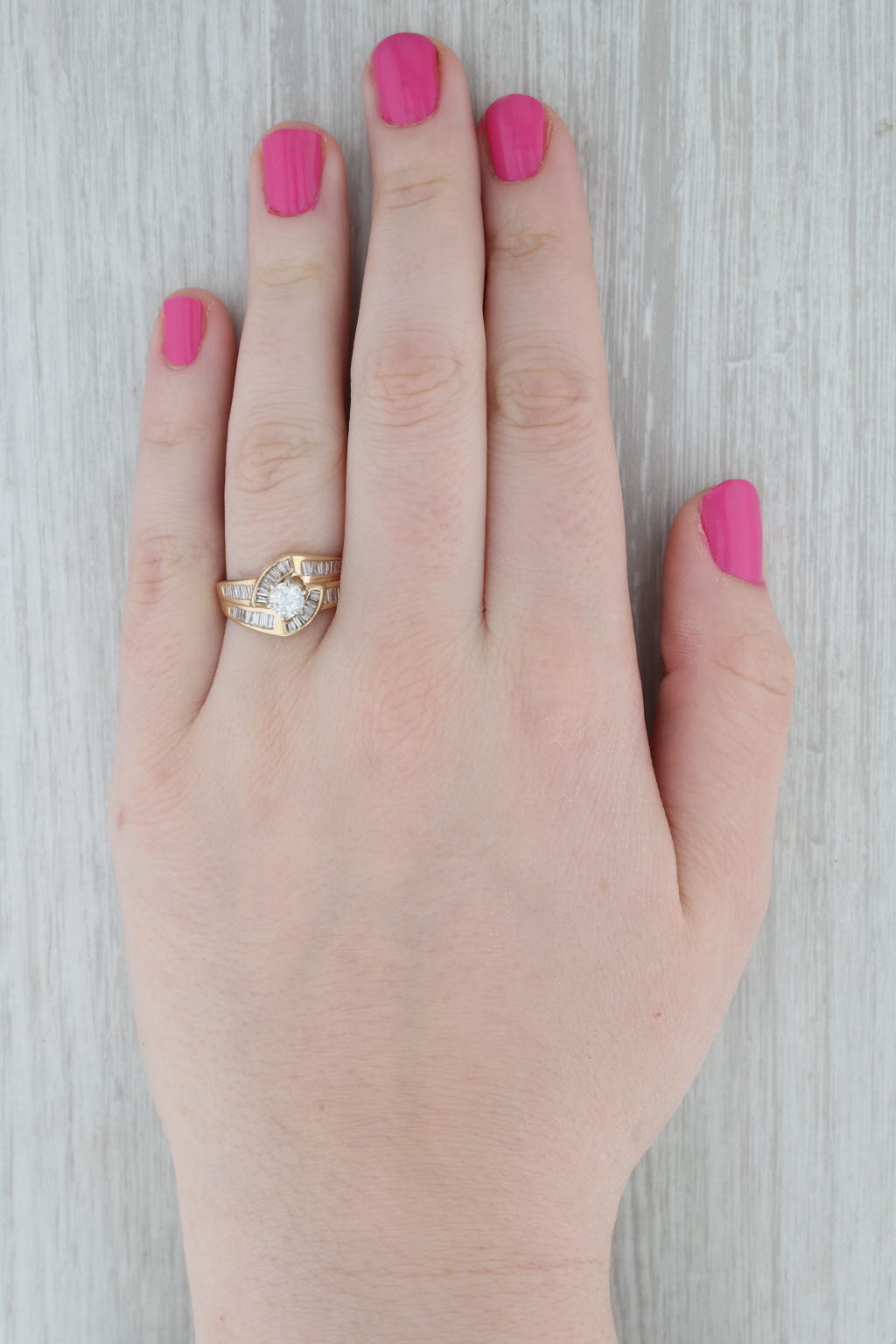 Gray 0.96ctw Round Diamond Engagement Ring 14k Yellow Gold Bypass Size 8.75