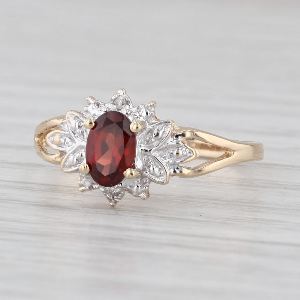 1.14ct Oval Garnet Ring 10k Yellow Gold Size 7 Diamond Accents