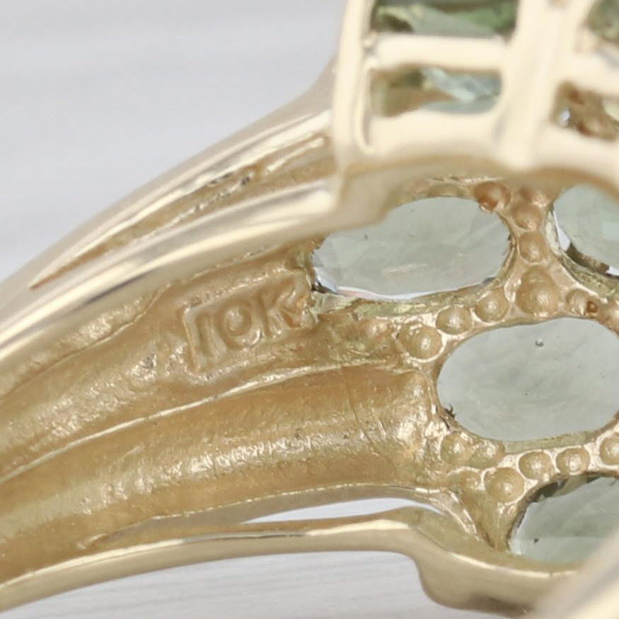 Gray Green Glass Oval Cluster 10k Yellow Gold Size 8 Ring