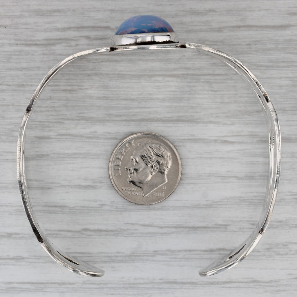 Dark Gray Imitation Opal Cuff Bracelet Sterling Silver 7.25" Statement