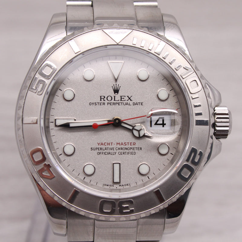 Dark Gray 1999 Rolex Yachtmaster 16622 Mens 40mm Steel Platinum Automatic Watch Box Papers