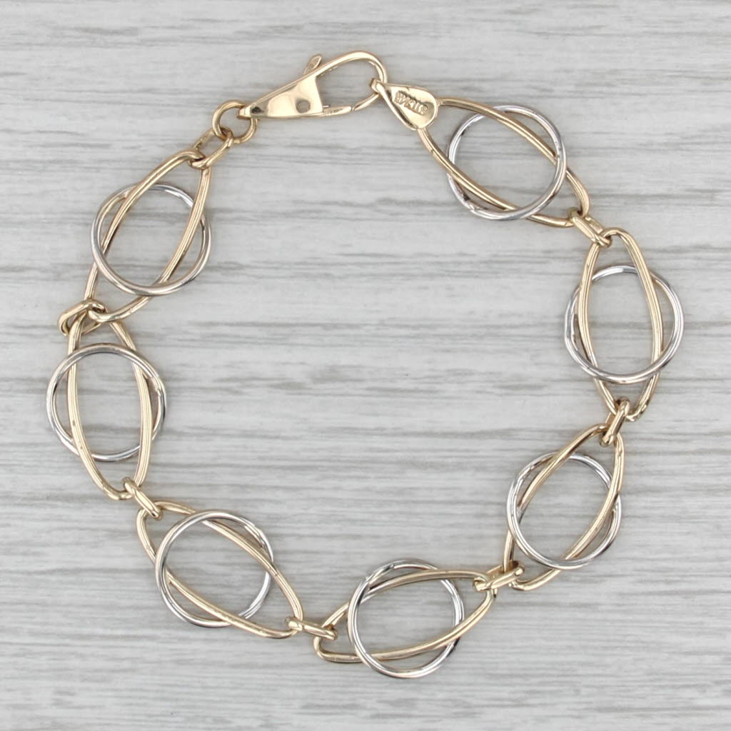 7.25" Circle Marquise Link Bracelet 14k Yellow White Gold12.7mm