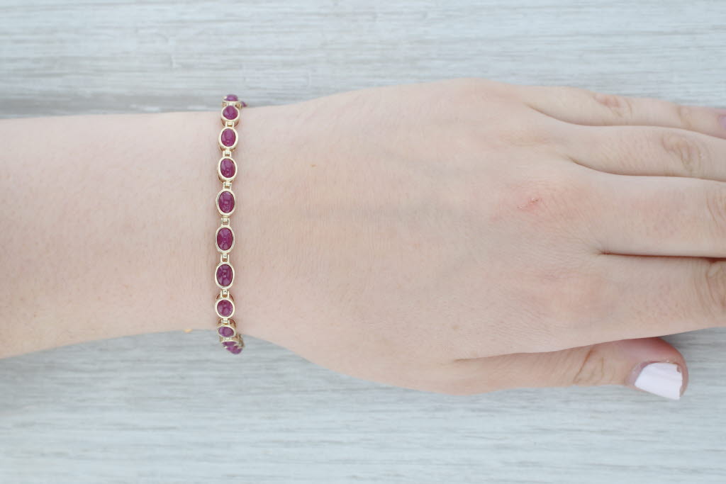 Gray Ruby Oval Cabochon Tennis Bracelet 14k Yellow Gold 6.75" 5.2mm