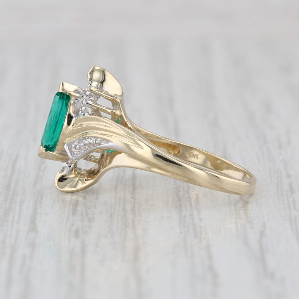 0.58ctw Marquise Lab Created Emerald Diamond Bypass Ring 10k Yellow Gold Sz 6.5