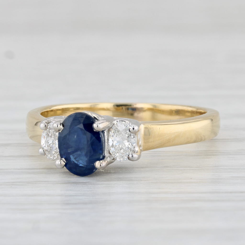 Light Gray 1.41ctw Oval Blue Sapphire Diamond Ring 18k Yellow Gold Size 8.25