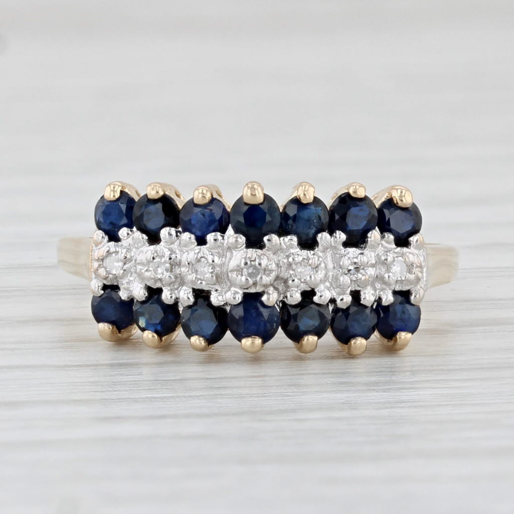 Light Gray 0.88ctw Blue Sapphire Diamond Tiered Pyramid Ring 10k Yellow Gold Size 7.25