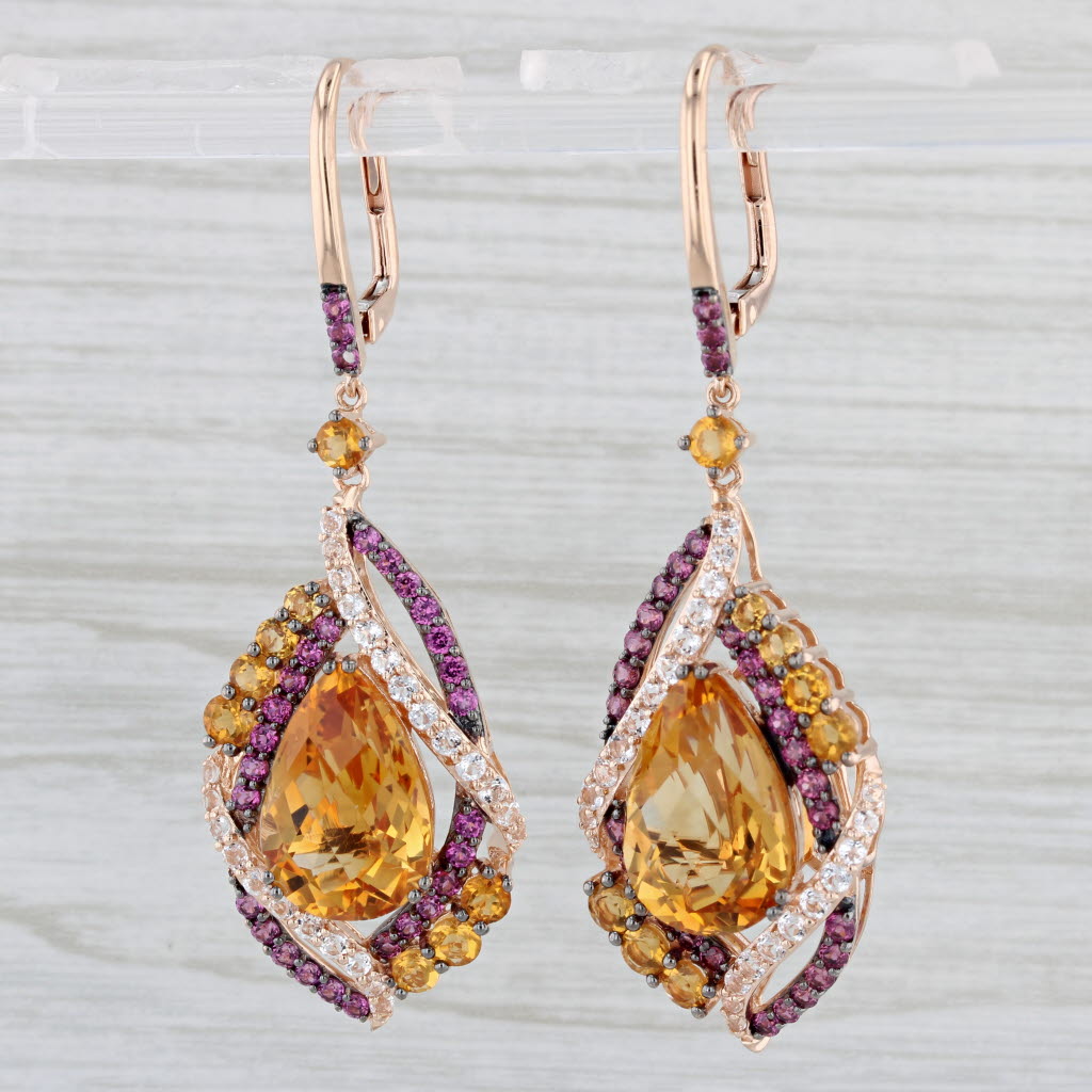 Light Gray Le Vian Crazy 16.60ctw Citrine Garnet Topaz Dangle Earrings 14k Rose Gold