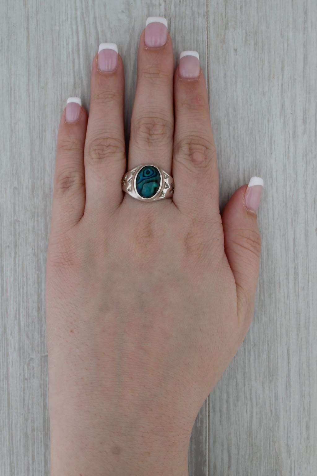 Vintage Green Abalone Ring Sterling Silver Size 12.75 Native American Wheeler