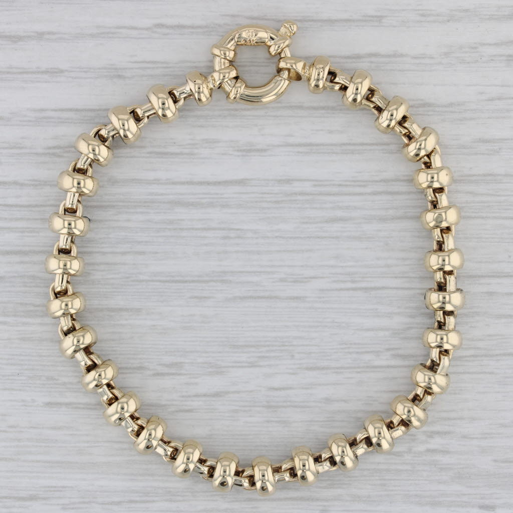 Gray Bead Chain Bracelet 14k Yellow Gold 7.5" 6.7mm