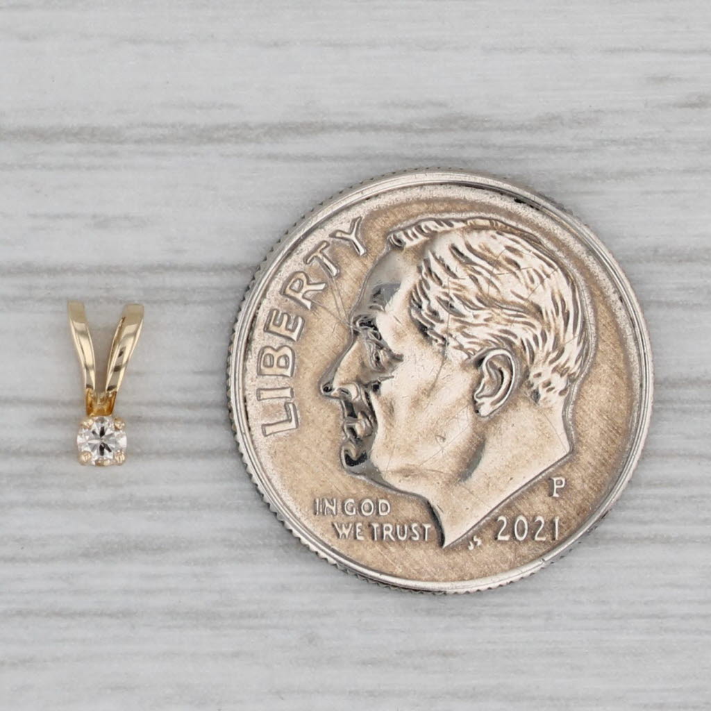 Gray Dainty Diamond Solitaire 14k Yellow Gold Small Drop Pendant
