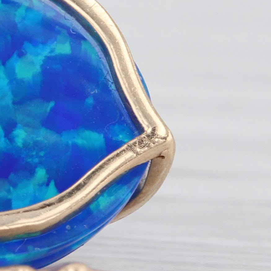 Blue Green Lab Created Opal Scarab Beetle Pendant 14k Yellow Gold Statement