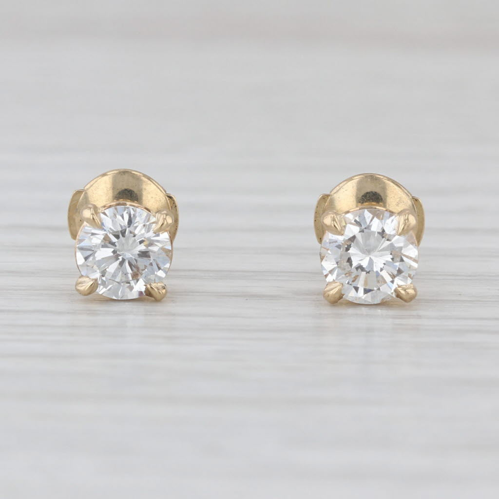 New 1.42ctw Diamond Solitaire Stud Earrings 14k Yellow Gold Round GIA Studs