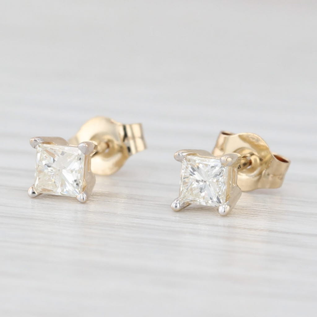 Light Gray 0.60ctw Princess Diamond Solitaire Stud Earrings 14k Yellow Gold