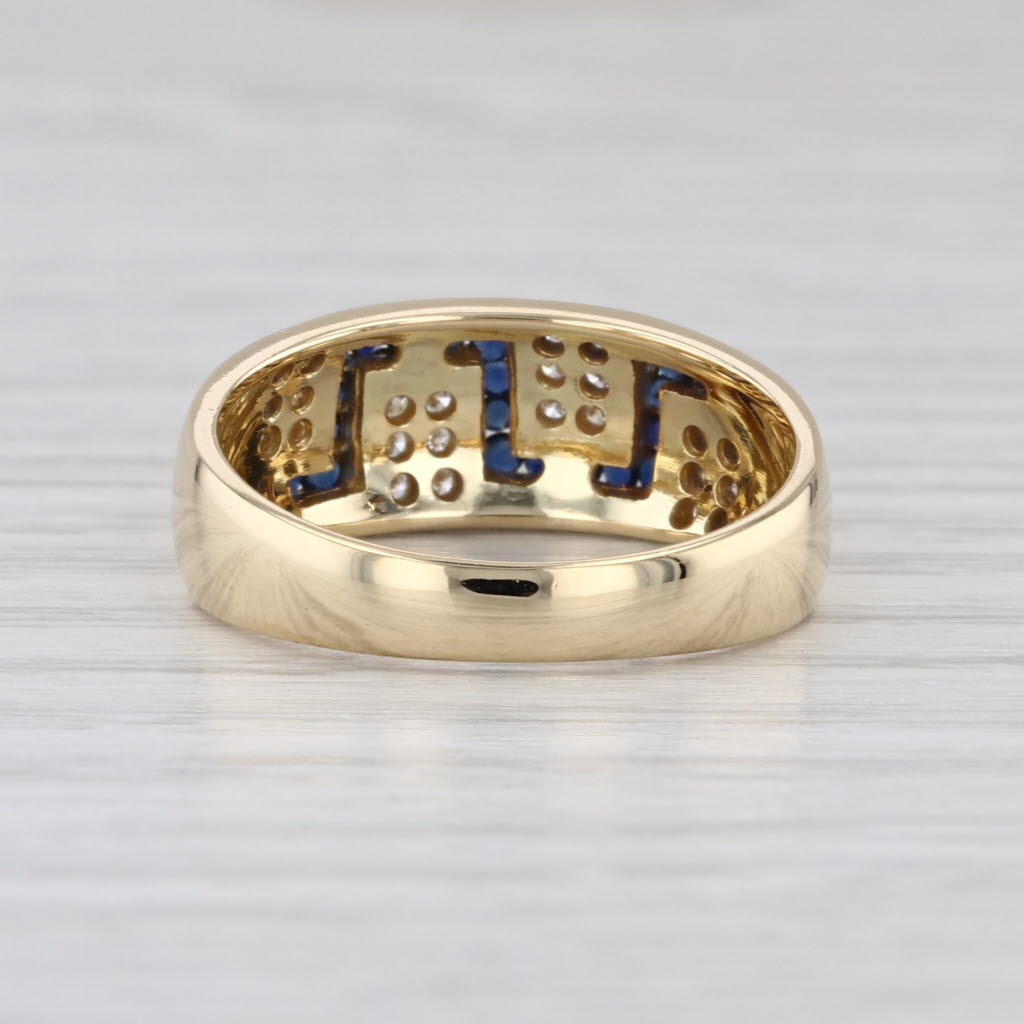 Vintage 0.40ctw Blue Sapphire Diamond Greek Key Ring 18k Yellow Gold Size 7-7.25