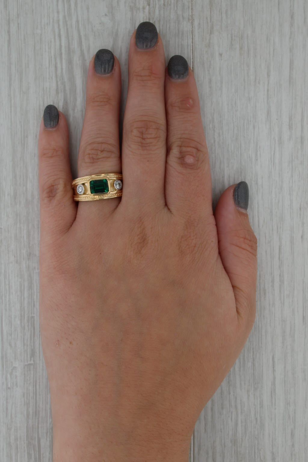 1.94ctw Lab Created Emerald Diamond Ring 14k Yellow Gold Size 7.5 Man's