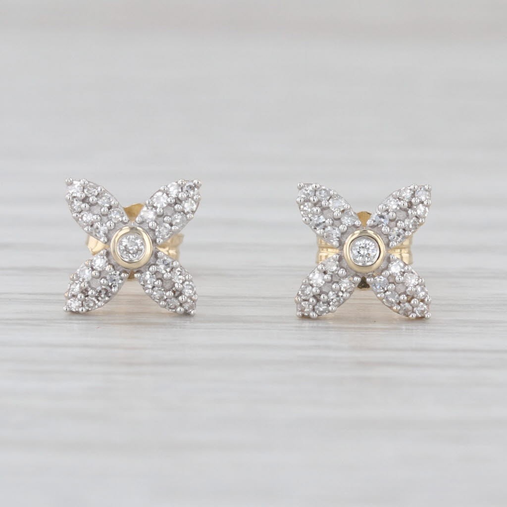 0.15ctw Diamond Flower Stud Earrings 14k Yellow Gold Floral Studs