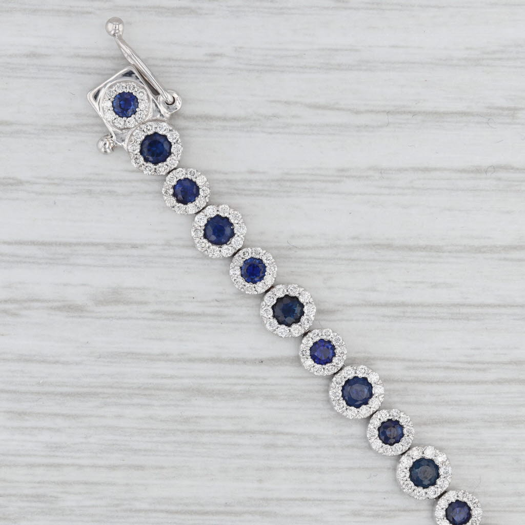 Light Gray New 6.22ctw Sapphire Diamond Halos Tennis Bracelet 14k White Gold 7.25" 5.6mm