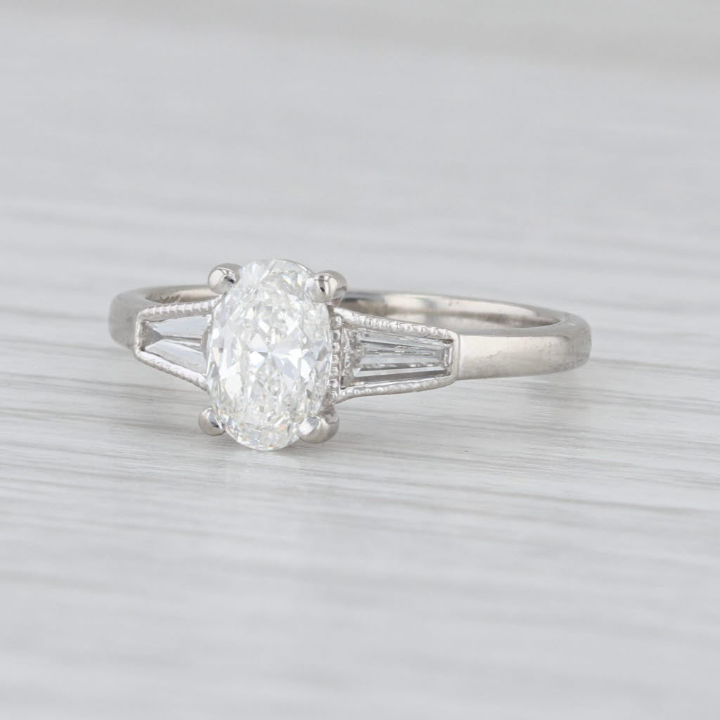 GIA 1.33ctw Oval Diamond Engagement Ring 14k White Gold Sz 6.75 Baguette Accents