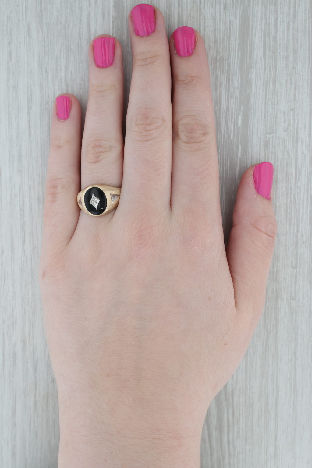Gray Vintage Men's Onyx Diamond Signet Ring 10k Yellow Gold Size 9.75-10