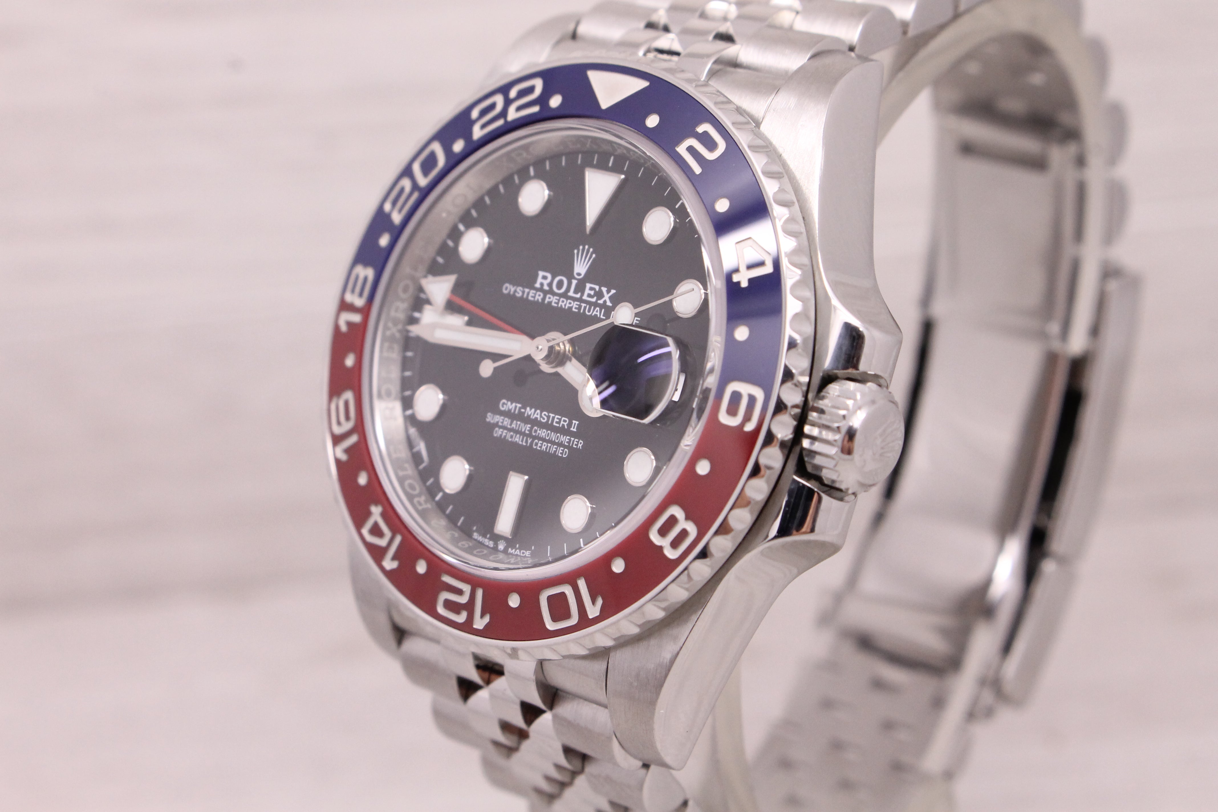 Gray Rolex GMT Master II 126710BLRO Pepsi Mens Automatic Steel Watch Jubilee Band