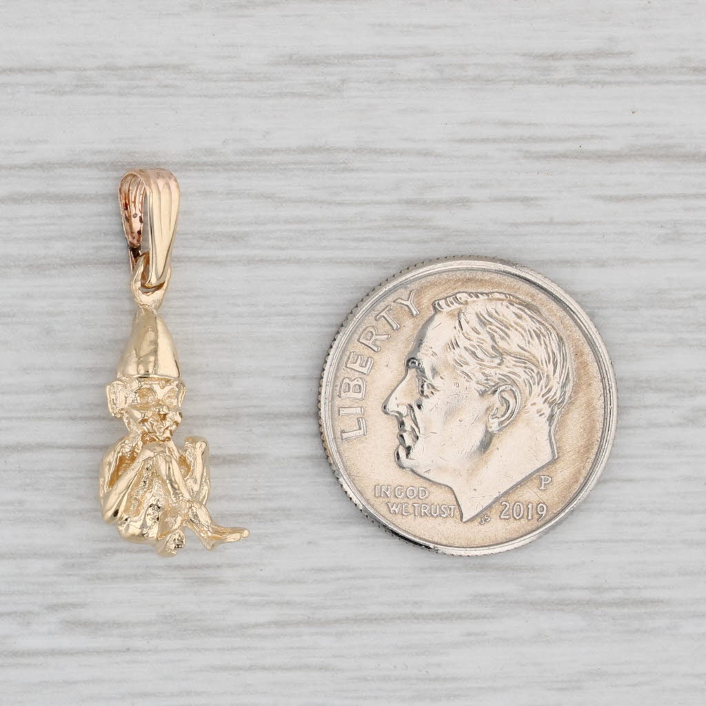 Gray Small Gnome Pendant 14k Yellow Gold Charm 3D Figural